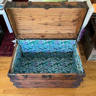 1362 Antique Flat Top Steamer Trunk