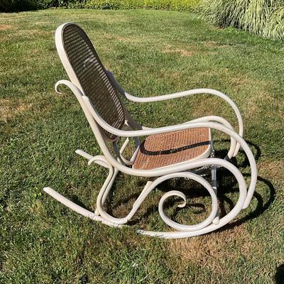 1369 Vintage White Cane Back and Seat Bentwood Rocker