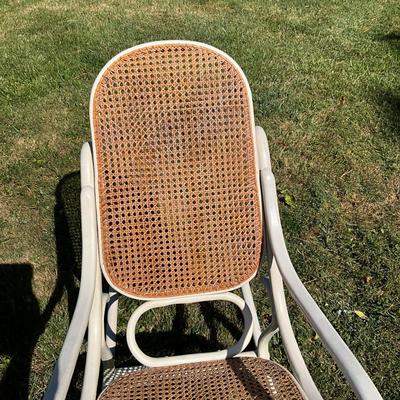 1369 Vintage White Cane Back and Seat Bentwood Rocker