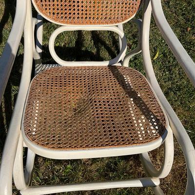 1369 Vintage White Cane Back and Seat Bentwood Rocker