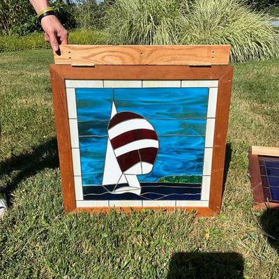 1372 Vintage Stained Glass Sailboat Window from "The Masthead" in Oxford, MD.