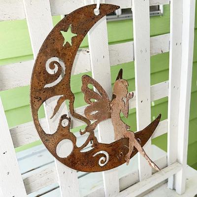 201 IRON FAIRY MOON YARD ART 11" TALL PIERCED CUT
