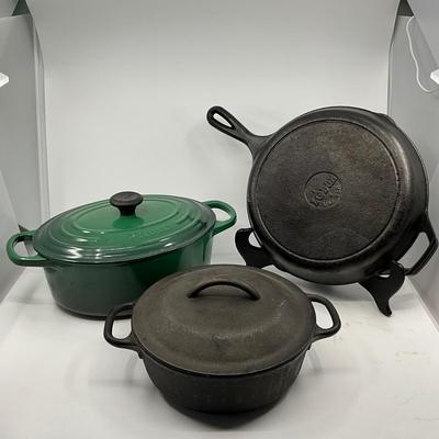 1381 Large Oval Le Creuset Cast Iron #25 Pot with Lodge Stockpot and Skillet