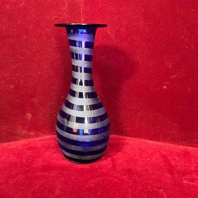 Lot # 109 Lot of Blue Vintage Glasses, Vintage Cobalt Blue Vase, Ceramic Vase, Blue Round Candle
