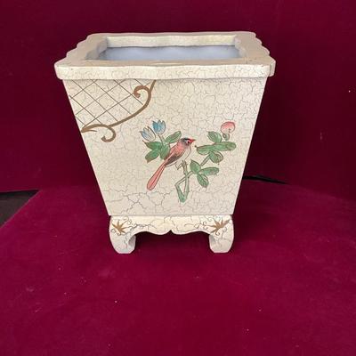 Lot# 95 Tall Vintage Ceramic Vase & Small Vintage Waste Can