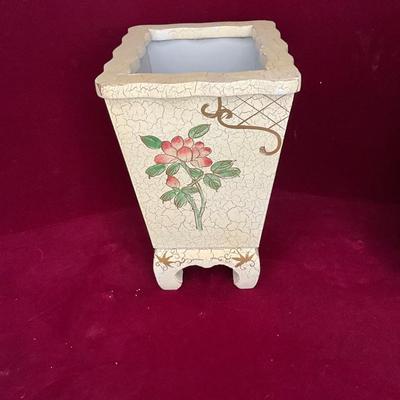 Lot# 95 Tall Vintage Ceramic Vase & Small Vintage Waste Can