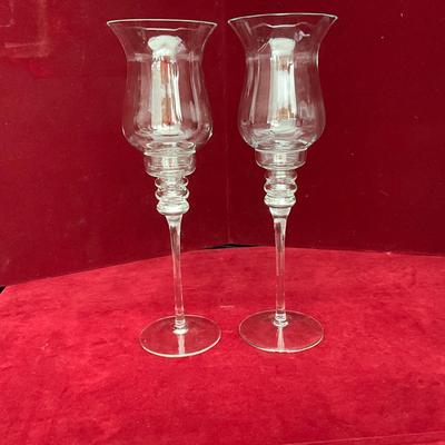 Lot# 91 Pair of Globed Clear Glass Tall Candlestick