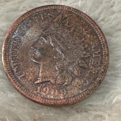 1909 S INDIAN HEAD SCARCE VF + U S COIN 1c