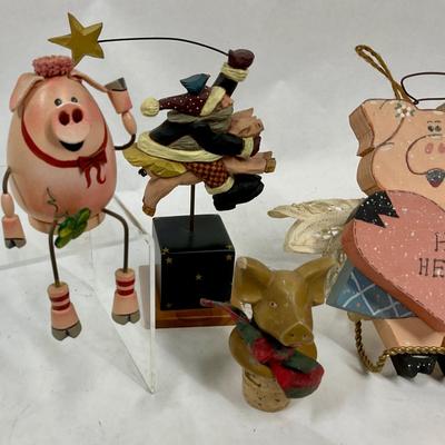 Vintage Collectible Pig Piggy Lot - signs, decor, bottle stopper, Christmas Figure