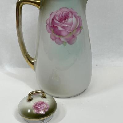 Vintage Bavarian Hand Painted Porcelain Coffee Pot / Chocolate pot - Pink Roses & Gold Trim