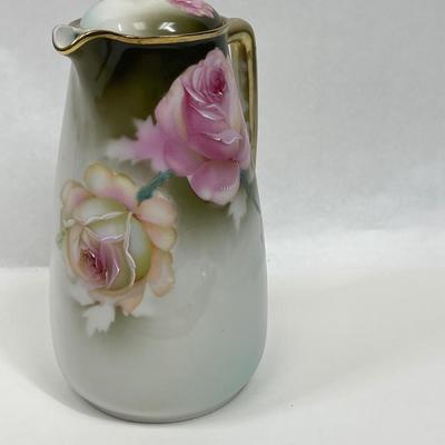 Vintage Bavarian Hand Painted Porcelain Coffee Pot / Chocolate pot - Pink Roses & Gold Trim