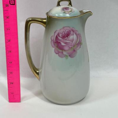 Vintage Bavarian Hand Painted Porcelain Coffee Pot / Chocolate pot - Pink Roses & Gold Trim