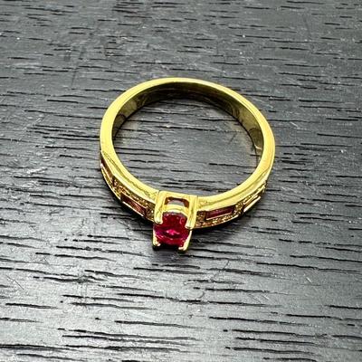 Inlaid Emerald Type Zircon Ring size 7