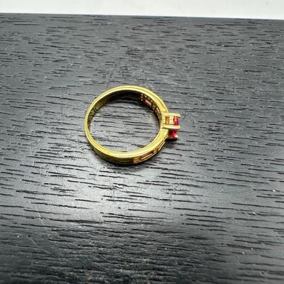 Inlaid Emerald Type Zircon Ring size 7