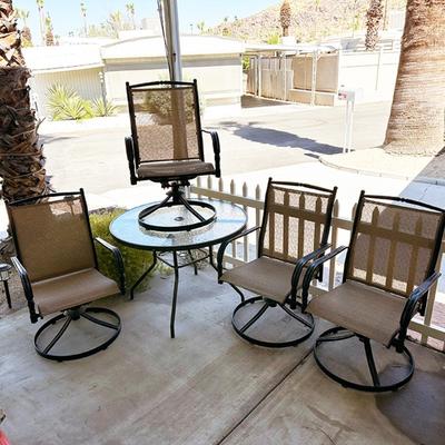 209 PATIO TABLE + 4 CHAIRS ROUND GLASS TOP ROCKING