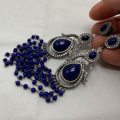 Lapis Lazuli and Sterling Silver with Diamond Earrings