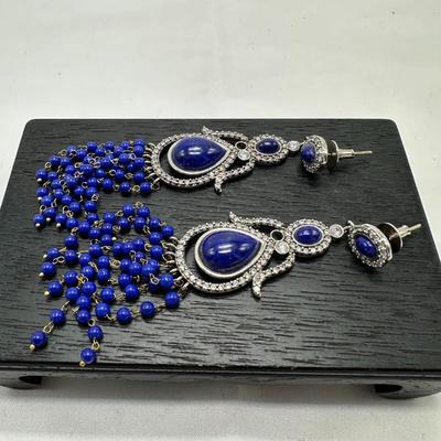 Lapis Lazuli and Sterling Silver with Diamond Earrings