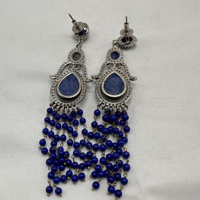 Lapis Lazuli and Sterling Silver with Diamond Earrings