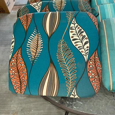 212 LOT OF 8 FOAM SEAT CUSHIONS PADS STRIPES AND LEAF PATTERNS 16" SQUARE