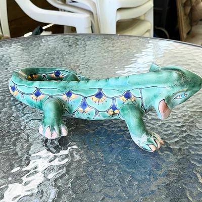213 GREEN CLAY LIZARD WITH EYELASHES 16" LONG