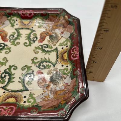 Chinese Export Porcelain Vintage Square Rooster Plate