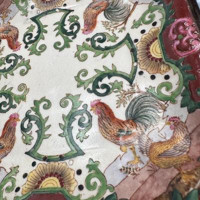 Chinese Export Porcelain Vintage Square Rooster Plate