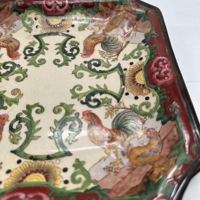 Chinese Export Porcelain Vintage Square Rooster Plate