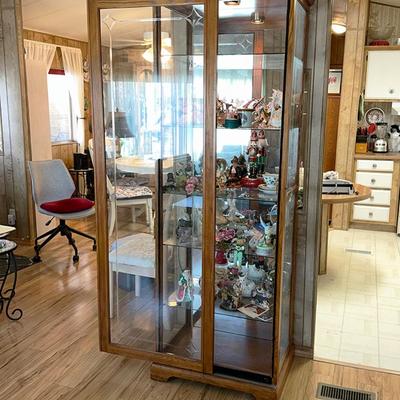 218 OAK CURIO CABINET WITH LOCKING SLIDING DOOR AND LIGHT 80" TALL