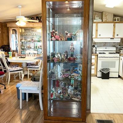 218 OAK CURIO CABINET WITH LOCKING SLIDING DOOR AND LIGHT 80" TALL