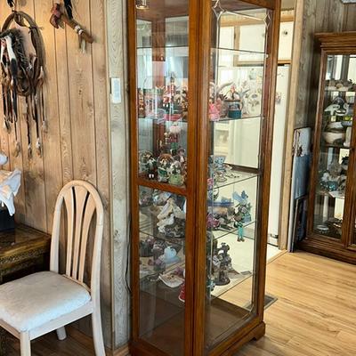 218 OAK CURIO CABINET WITH LOCKING SLIDING DOOR AND LIGHT 80" TALL
