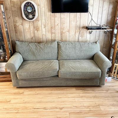 223 GREY SOFA 4 LOOSE CUSHIONS 90" WIDE