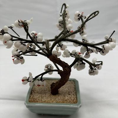 Vintage Chinese Brass & Stone Jade Bonsai Tree