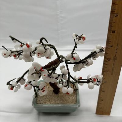 Vintage Chinese Brass & Stone Jade Bonsai Tree