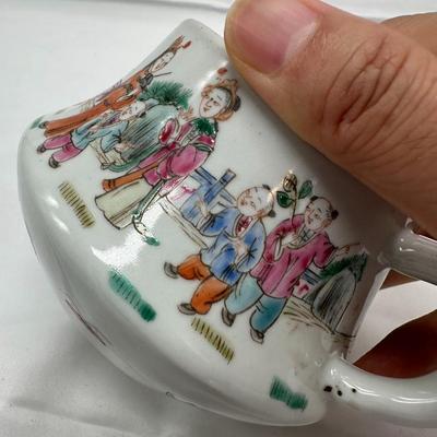 Chinese Vintage Porcelain Famille Verte Figure Teapot