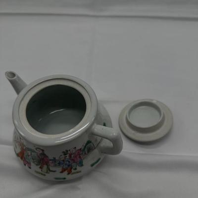 Chinese Vintage Porcelain Famille Verte Figure Teapot