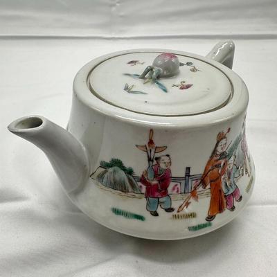 Chinese Vintage Porcelain Famille Verte Figure Teapot