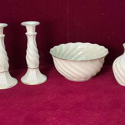 Lot# 80 Beautiful LENOX Candlesticks, Bowl and Vase