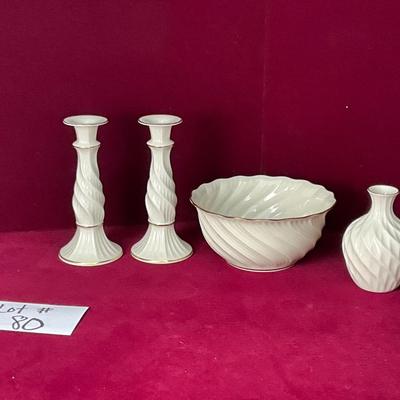 Lot# 80 Beautiful LENOX Candlesticks, Bowl and Vase