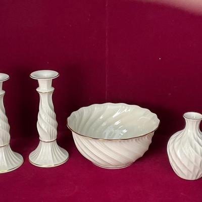 Lot# 80 Beautiful LENOX Candlesticks, Bowl and Vase