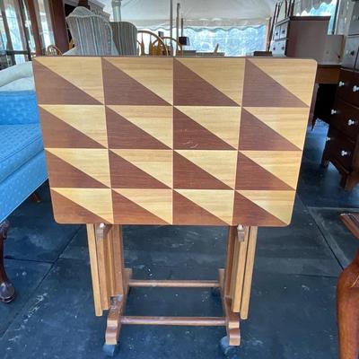 Lot# 001. Set of Four Vintage Wooden Folding TV Trays