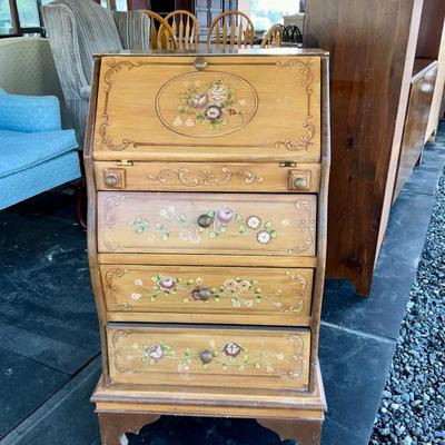 Lot# 002 Vintage Three Drawer Hand Painted Miniature Secretary