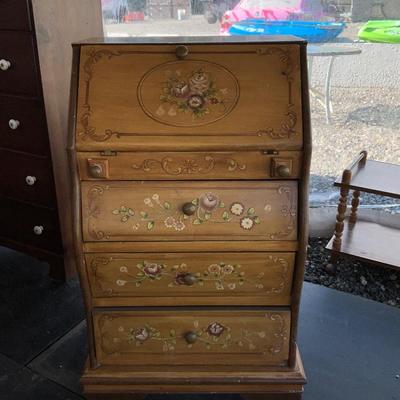 Lot# 002 Vintage Three Drawer Hand Painted Miniature Secretary