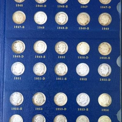 1946-1964 PDS Complete Silver Roosevelt Dime Set Collection of 48 Coins in Album