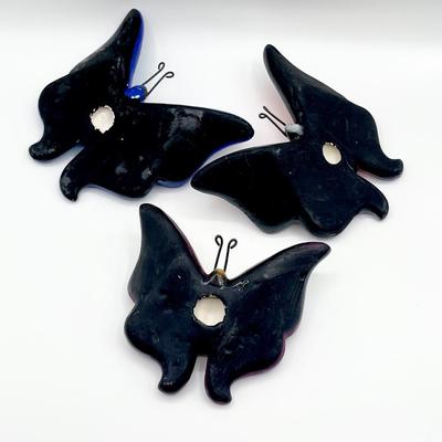 Enameled Ceramic Mexican Butterflies Wall Decor ~ Set Of Three (3)