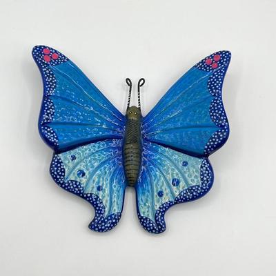 Enameled Ceramic Mexican Butterflies Wall Decor ~ Set Of Three (3)