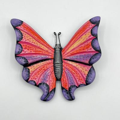Enameled Ceramic Mexican Butterflies Wall Decor ~ Set Of Three (3)