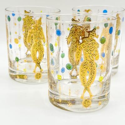CULVER ~ Mardi Gras ~ Set Of Three (3) Flat Tumblers
