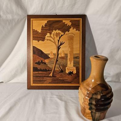 Wooden Marquetry Picture & Vase (D-JS)