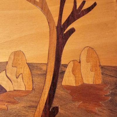 Wooden Marquetry Picture & Vase (D-JS)