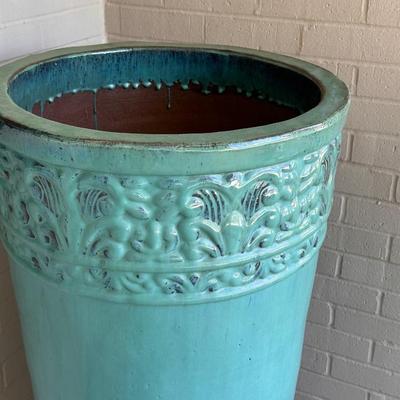 3 Ft Tall Enameled Terra Cotta Planter ~ Excellent